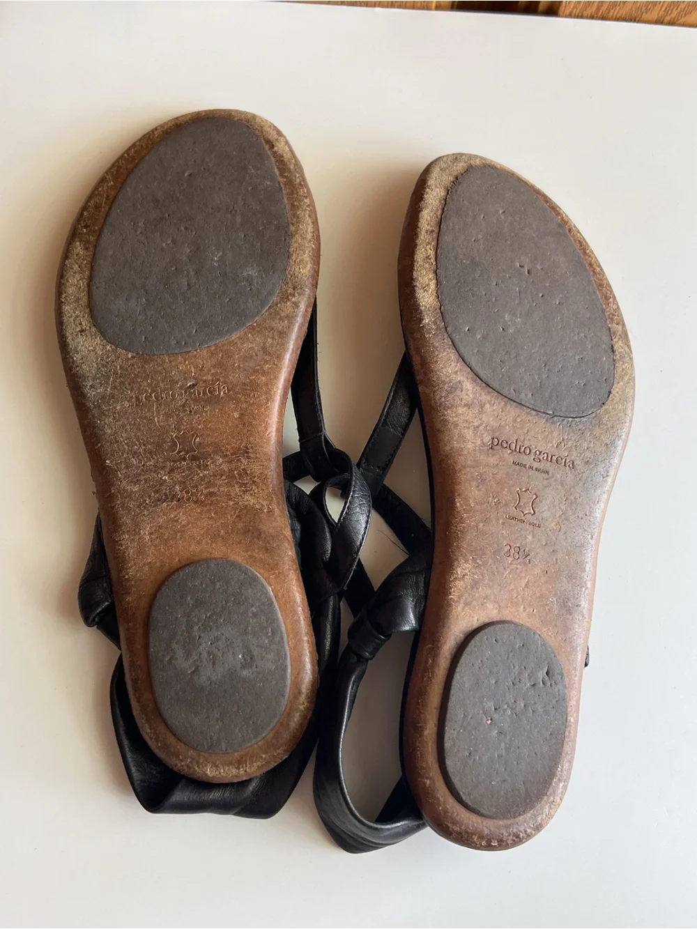 Pedro Garcia Black Leather T Strap Thong Ankle Strap Sandals EU 38.5 Minimalist